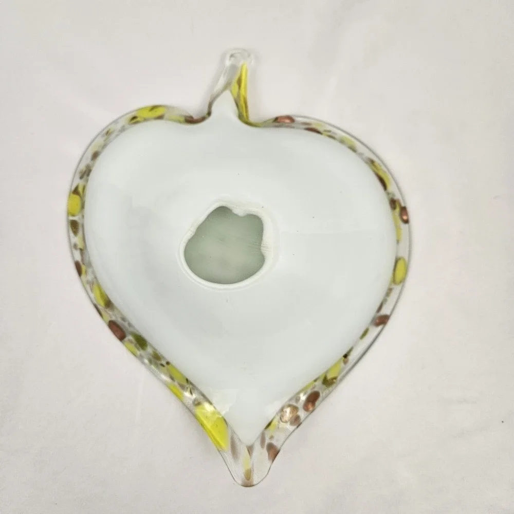 Vtg Murano Glass Confetti Leaf Candy Dish Trinket Bowl Italian Hand Blown